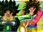  2boys absurdres alternate_universe aura black_hair broly_(dragon_ball_super) commentary crossed_arms dragon_ball dragon_ball_gt dragon_ball_super dragon_ball_super_broly english_commentary highres incredibly_absurdres male_focus md5_mismatch multiple_boys open_mouth red_fur resolution_mismatch saiyan_armor self_upload smirk sombra_xeno son_goku source_smaller spiked_hair super_saiyan super_saiyan_4 