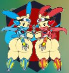  anthro big_butt breasts butt clothing duo female hi_res holding_butt huge_butt jyto looking_at_viewer looking_back looking_back_at_viewer minun nintendo plusle pok&eacute;mon pok&eacute;mon_(species) thong underwear video_games 