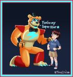  anthro brown_hair dialogue duo five_nights_at_freddy&#039;s five_nights_at_freddy&#039;s:_security_breach gesture glamrock_freddy_(fnaf) gregory_(fnaf) hair hi_res human machine makeup male mammal robot scottgames smile thew1ndow thumbs_up ursid video_games young 