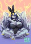  absol absurd_res anthro big_breasts breasts bunny_costume clothed clothing costume digital_media_(artwork) erect_nipples fake_ears fake_rabbit_ears female full-length_portrait golden_claws hair hi_res huge_breasts hybrid hyper looking_at_viewer nintendo nipples pinup pok&eacute;mon pok&eacute;mon_(species) portrait pose redsmock simple_background sitting solo solo_focus video_games wide_hips wings yellow_eyes 