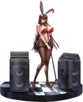  1girl areola_slip areolae bangs between_breasts blush breasts crossed_bangs full_body hair_between_eyes hair_intakes high_heels highres huge_breasts last_origin long_hair microphone microphone_stand mr.yun navel official_art open_mouth playboy_bunny royal_arsenal solo speaker tachi-e transparent_background very_long_hair 