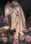  alexandradane equid equine female feral flower hi_res horse icelandic_horse mammal mary_(bloopertrooper) pink_flower plant purple_eyes rose_(flower) solo 
