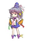  1girl blue_headwear blue_skirt clip_studio_paint_(medium) dairi full_body grey_hair hat japanese_clothes kariginu long_hair mononobe_no_futo pom_pom_(clothes) ponytail purple_footwear ribbon-trimmed_sleeves ribbon_trim skirt sleeves_past_fingers sleeves_past_wrists solo standing tachi-e tate_eboshi touhou transparent_background wide_sleeves 