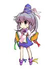  1girl blue_headwear blue_skirt clip_studio_paint_(medium) dairi full_body grey_hair hat japanese_clothes kariginu long_hair mononobe_no_futo pom_pom_(clothes) ponytail purple_footwear ribbon-trimmed_sleeves ribbon_trim skirt sleeves_past_fingers sleeves_past_wrists solo standing tachi-e tate_eboshi touhou transparent_background wide_sleeves 