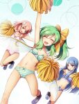  3girls :d :o ^_^ arm_up armpits bare_arms bare_shoulders blue_bra blue_eyes blue_footwear blue_hair blue_panties bow bow_bra bow_panties bra cheerleader chima_q closed_eyes collarbone commentary_request daiyousei daiyousei_mob_(touhou) extra facing_viewer fairy fairy_wings green_bra green_hair green_panties hair_bow hair_ornament heart highres legs long_hair looking_at_viewer multiple_girls navel open_mouth outstretched_arm panties pink_bow pink_bra pink_hair pink_panties pom_pom_(cheerleading) red_eyes shoes side_ponytail smile sneakers spoken_heart sweatdrop textless thighs touhou underwear underwear_only wings yellow_bow 