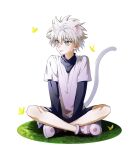  1boy animal_ears artist_request cat_ears cat_tail commentary_request emoji emoticon highres hunter_x_hunter killua_zoldyck male_focus short_hair smile solo tail white_background white_hair 