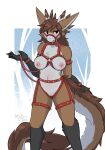 2021 anthro bell bell_collar biped breasts brown_hair collar destiny_(milodesty) dragon female fur furred_dragon genitals hair harness hi_res milodesty nipples nude pussy red_collar solo 