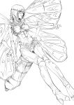  1girl abs antennae breasts butterfly_girl butterfly_wings extra_arms fewer_digits greyscale hand_on_hip highres long_hair medium_breasts monochrome monster_girl nakamura_regura nipples original simple_background solo thigh_gap tongue tongue_out very_long_hair white_background wings 