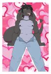  absurd_res anthro bottomwear clothed clothing dragon durg furry hi_res nipples open_bottomwear open_clothing open_pants pants scalie topless valentine_hearts verging_nudity 