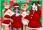  2022 abstract_background akiric anthro big_breasts bikini biped black_body black_ears black_fur blonde_hair bottomless bovid bovine breast_size_difference breasts brown_body brown_ears brown_fur brown_nose camel_toe cattle cheek_tuft christmas christmas_clothing christmas_headwear cleavage clothed clothing costume cougar crotch_tuft ear_piercing ear_ring ear_stud english_text eyes_closed facial_markings facial_piercing facial_tuft felid feline female fur genitals gloves_(marking) grey_body grey_fur group hailey_colborn_(akiric) hair half-closed_eyes hat head_markings head_tuft headgear headwear highlights_(coloring) holidays huge_breasts inner_ear_fluff looking_at_viewer mammal markings mask_(marking) midriff narrowed_eyes nose_piercing nose_ring olivia_fields_(akiric) panties piercing pink_nose procyonid pussy raccoon rachel_bryant_(akiric) red_eyes red_highlights santa_costume santa_hat shirt smile swimwear tan_body tan_fur tank_top teresa_bryant_(akiric) text topwear tuft underwear whiskers white_body white_fur yellow_eyes 