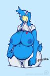  2019 5_fingers anthro areola avian beak bedroom_eyes belly big_belly big_breasts biped bird black_eyebrows black_eyelashes blue_areola blue_background blue_body blue_eyes blue_feathers blue_nipples bottomwear breasts cellphone cleavage clothed clothing clothing_lift curvy_figure digital_media_(artwork) eyebrows feathers female fingers fully_clothed half-closed_eyes holding_cellphone holding_object holding_phone holding_smartphone huge_breasts huge_thighs looking_at_viewer meme midriff narrowed_eyes nipples non-mammal_breasts overweight overweight_anthro overweight_female phone pinup pose seductive shaded shirt shirt_lift signature simple_background smartphone smile smiling_at_viewer smirk solo tail_feathers text thick_thighs topwear tweetfur twitter url voluptuous wide_hips yellow_beak zevtibull 