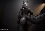 anthro big_butt blender_(software) butt canid canine canis dr4ch3n girly male mammal rear_view solo wet wet_body wolf 