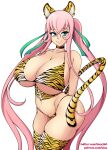  :3 absurd_res animal_humanoid animal_print big_breasts breasts cleavage clothed clothing felid felid_humanoid female hair hi_res huge_breasts humanoid lalox legwear mammal mammal_humanoid pantherine pantherine_humanoid pink_hair simple_background solo thigh_highs tiger_humanoid tiger_print white_background 
