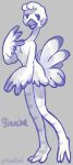  2020 animal_crossing anthro avian beak bird black_beak blanche_(animal_crossing) blush breasts covering covering_breasts covering_self feathers female hi_res nervous nintendo nude ostrich rabironi ratite shy solo standing tail_feathers talons text video_games white_body white_feathers 