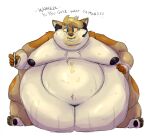  2021 anthro blue_eyes canid canine canis coyote deep_navel dialogue english_text grease_stains headgear headphones headset immobile looking_at_viewer male mammal moobs morbidly_obese morbidly_obese_anthro morbidly_obese_male multicolored_body navel nipples obese obese_anthro obese_male overweight overweight_anthro overweight_male rain_(vanillayote) simple_background solo text vanillayote weight_gain white_background yellow_sclera 