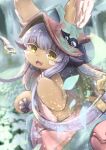  1other absurdres androgynous animal_ears bangs blunt_bangs brown_fur eyebrows_visible_through_hair fangs furry highres looking_at_viewer made_in_abyss nanachi_(made_in_abyss) open_mouth shiitake_fuumi short_hair smile solo whiskers white_hair yellow_eyes 