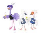  animal_crossing avian beverage bird blanche_(animal_crossing) clothing crane_(bird) cranston_(animal_crossing) feathers female group gruiform hi_res holding_object looking_at_another male natashafenik nintendo offering_beverage ostrich purple_body purple_feathers queenie_(animal_crossing) ratite semi-anthro simple_background size_difference smile video_games white_body white_feathers wings yellow_eyes 