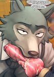  absurd_res animal_genitalia animal_penis anthro beastars canid canine canine_penis canis clothed clothed_sex clothing duo english_text fur genitals hi_res legoshi_(beastars) licking lizardlars male male/male mammal oral penile penis penis_lick sex solo_focus text tongue tongue_out wolf 