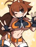  animal_humanoid average-hanzo blazblue breasts clothing double_v_sign female gesture grin humanoid legwear looking_at_viewer makoto_nanaya mammal mammal_humanoid not_furry one_eye_closed rodent rodent_humanoid sciurid sciurid_humanoid smile solo squirrel_humanoid thigh_highs thong_straps under_boob v_sign video_games wink 