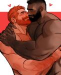  2boys bara beard black_hair blush body_hair closed_eyes facial_hair highres hug jang_ju_hyeon male_focus mature_male multiple_boys muscular muscular_male orange_hair original pectorals 