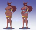  absurd_res anthro big_breasts big_butt bikini breasts butt canid canine canis clothing female female/female genitals hair hi_res jackal long_hair mammal nude pussy solo swimwear taller_female walas21 wide_hips 