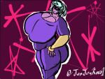  abdominal_bulge big_breasts big_butt breasts butt chubby_female clothing female freckles hi_res huge_breasts huge_butt huge_hips huge_thighs human humanoid jumpsuit mammal mask pink_body solo superhero thick_thighs wide_hips 