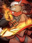  accessory asian_clothing canid canine clothing east_asian_clothing fire fundoshi headband hi_res japanese_clothing lifewonders male mammal red_eyes scar scroll solo tadatomo tokyo_afterschool_summoners underwear video_games 