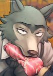  absurd_res animal_genitalia animal_penis anthro beastars canid canine canine_penis canis clothed clothed_sex clothing duo fur genitals hi_res legoshi_(beastars) licking lizardlars male male/male mammal oral penile penis penis_lick sex solo_focus text tongue tongue_out wolf 