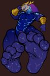  absurd_res anthro aurelion_sol_(lol) blue_body bodily_fluids bone crown dragon feet fetishame foot_focus gold_(metal) gold_jewelry gradient_hair hair hi_res jewelry league_of_legends looking_at_viewer male muscular muscular_anthro muscular_male paws purple_hair riot_games skull skull_head solo sweat sweaty_feet video_games 