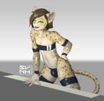  anthro bulge cheetah clothing felid feline gamma052 girly gris_swimsuit latex male mammal meme meme_clothing one-piece_swimsuit solo swimwear translucent translucent_clothing translucent_swimwear 