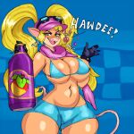  activision big_breasts blonde_hair breasts clothing crash_bandicoot_(series) drunk geebie33 hair hat headgear headwear hi_res lipstick makeup pasadena_o&#039;possum scarf substance_intoxication text thick_thighs video_games wide_hips 