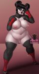  anthro big_breasts black_hair bodily_fluids breasts female genitals giant_panda hair hi_res mammal multicolored_body pussy reina. solo sweat thick_thighs two_tone_body ursid 