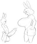  2016 angstrom anthro balls_outline big_breasts big_penis blush bodily_fluids bottomwear breasts brother brother_and_sister clothing duo erection female genital_fluids genital_outline genitals hair hi_res huge_breasts huge_penis lagomorph leporid male mammal marco_(angstrom) molly_(angstrom) monochrome open_mouth pants penis precum rabbit shirt shocked sibling sister topwear 