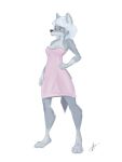  anthro breasts canid canine female hair hi_res mammal skunkwerks solo towel towel_only white_hair 