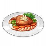  apple apple_slice artist_request commentary english_commentary food food_focus fruit garnish genshin_impact lowres meat no_humans official_art parsley plate still_life third-party_source transparent_background 