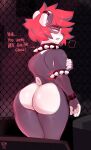  absurd_res annoyed annoyed_expression anthro big_butt bodily_fluids butt clothed clothing collar ear_piercing ear_ring giant_panda girly hair hi_res huge_butt male mammal partially_clothed piercing punk punkypanda red_hair rysoka solo studded_collar sweat thick_thighs ursid wide_hips 