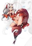  1girl absurdres antennae aqua_eyes bare_shoulders closed_mouth commentary_request expressionless full_body grey_hair highres lobster_girl long_hair monster_girl navel original shitoi_(aqua1487) simple_background solo tail 