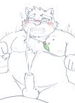  2021 absurd_res anthro balls blush bodily_fluids cum edit ejaculation erection eyes_closed eyewear genital_fluids genitals glasses hi_res humanoid_genitalia humanoid_hands humanoid_penis kemono lifewonders male mammal overweight overweight_male penis sitting solo tokyo_afterschool_summoners uncensored ursid video_games volos zuboboz 