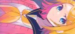  blonde_hair blue_eyes collarbone eyelashes gradient_hair hair_ornament hairclip highres jacket kagamine_rin kzs_souko looking_at_viewer multicolored_hair open_clothes parted_lips pastel_colors pink_hair sailor_collar sideways sweater_jacket treble_clef vocaloid 