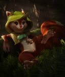  anthro cape clothing dota feet female forest fur genitals hi_res hood hoodwink_(dota) mammal outside paws plant red_body red_fur rodent sciurid smug solo tail_tuft toes tree tree_squirrel tuft video_games vlad-lox white_body 