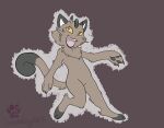  2021 ambiguous_gender anthro beard black_pawpads brown_background claws crossdog367 facial_hair featureless_crotch fur galarian_meowth grey_body grey_fur looking_up nintendo nude open_mouth outline pawpads pok&eacute;mon pok&eacute;mon_(species) regional_form_(pok&eacute;mon) running signature simple_background solo video_games yellow_sclera 
