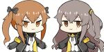  :3 animated animated_gif black_jacket brown_eyes brown_hair closed_mouth girls&#039;_frontline jacket jalm looking_at_viewer looping_animation scar scar_across_eye simple_background smile smug twintails ump45_(girls&#039;_frontline) ump9_(girls&#039;_frontline) white_background 