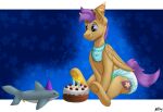  absurd_res bib birthday_cake bulwark_(ailoy5) cake dessert diaper equid equine feral fish food happy hi_res horse infantilism male mammal marine pegasus plushie pony shark sneer_(artist) solo wings wittleskaj 