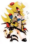  blond_hair blonde_hair giratina kantarou_(8kan) nintendo nipples personification pokemon skirt tail wings 