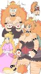  4_toes alternate_species anthro big_breasts biped black_collar black_wristband blonde_hair blue_eyes blush bodily_fluids bowser bowsette_meme breasts chest_tuft chubby_anthro chubby_female clothed clothing collar cross-eyed crown digital_media_(artwork) domestic_cat dress duo feet felid feline felis female fluffy fluffy_hair fur furrification gloves hair handwear hi_res larger_female long_hair looking_at_another mammal mario_bros meme narrowed_eyes nervous nintendo open_mouth orange_hair orange_stripes orange_tuft pawpads pink_clothing pink_dress pink_gloves pink_handwear pink_inner_ear presenting_pawpads princess_peach puppychan48 red_nose red_pawpads simple_background size_difference sketch_page slightly_chubby smaller_female spikes standing stripes super_crown sweat sweatdrop tan_body tan_fur toes tuft video_games white_background wristband 