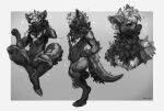  anthro black_and_white charles_(kaiserhusky) fluffy greyscale hi_res hybrid lounging male metriaus_(artist) monochrome multiple_poses muscular pose smile solo sparkles 