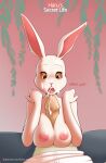  2021 absurd_res anthro beastars bodily_fluids breast_play breasts cillian_girl cum cum_on_face cum_on_penis domestic_rabbit duo dwarf_rabbit erection faceless_character faceless_male female female_focus first_person_view front_view genital_fluids genitals haru_(beastars) hi_res humanoid_genitalia humanoid_penis lagomorph legoshi_(beastars) leporid looking_at_genitalia looking_at_penis looking_down male male/female male_pov mammal nipples nude oryctolagus penis rabbit saliva sex solo_focus titfuck 