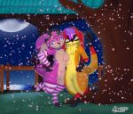  absurd_res detailed_background duo fur hi_res hopking hug kvnpoulsen light moon moonlight plant purple_body purple_fur tree yellow_body yellow_fur 