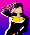  1boy anchor_ornament black_hair character_name diamond_wa_kudakenai gakuran higashikata_josuke jojo_no_kimyou_na_bouken kozakura_(i_s_15) male_focus pompadour purple_eyes school_uniform screw_in_head solo stand_(jojo) surface_(stand) 