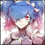  1girl bangs blue_hair closed_mouth fire_emblem fire_emblem_fates haliwak_tag looking_at_viewer multicolored_hair open_mouth peri_(fire_emblem) pink_hair red_eyes smile solo turtleneck twintails two-tone_hair upper_body 